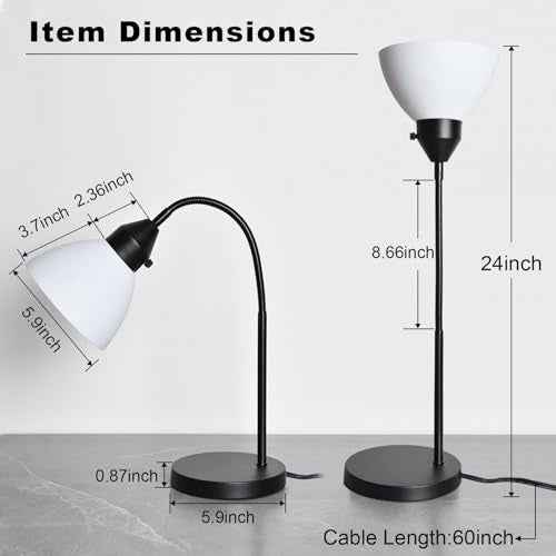 2 Pack LED Desk Lamp for Home Office, 3 Levels Dimmable Reading Light, Flexible Gooseneck Table Lamp for Bedside Office, Rotary Switch Control, Desk Lamp for College Dorm Study, Bulb Included, Black