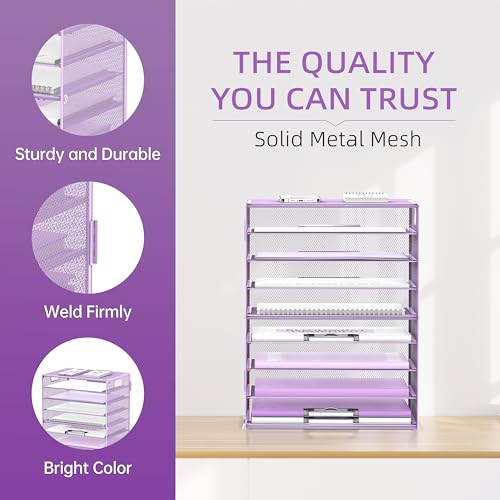 DALTACK 9-Tier Paper Letter Tray Desk Organizer with Handles, Mesh File Holder Organization, Paper Sorter Desk Organizer for Office Home School, Purple 2 Pack