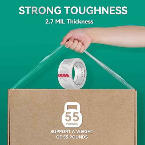 FugaCity Clear Packing Tape Refills (36 Rolls),Heavy Duty Packaging Tape for Moving Sealing, Moving Supplies,2.7 Mil Thick, 1.88 in Wide,65 Yards Per Roll,Total 2340 Yards
