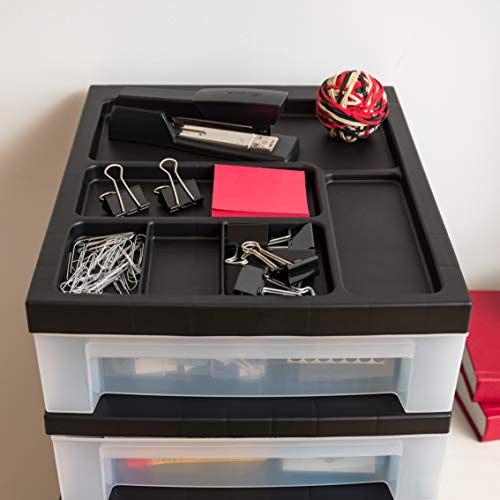 IRIS USA MC-3100-TOP 10-Drawer Storage Cart with Organizer Top, Black/Clear