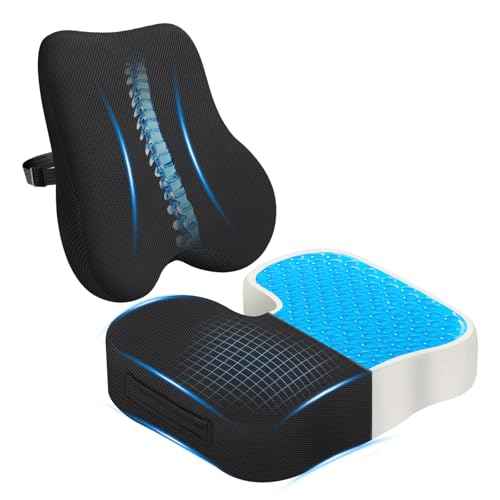 Gel-Infused Seat Cushion & Memory Foam Lumbar Pillow Set,Non-Slip BottomÂ£Â¬Breathable Mesh CoverÂ£Â¬Portable Handle - Ergonomic Support for Office Chair Cushion, Car Seat Cushion and WheelchairÂ£Â¬Black