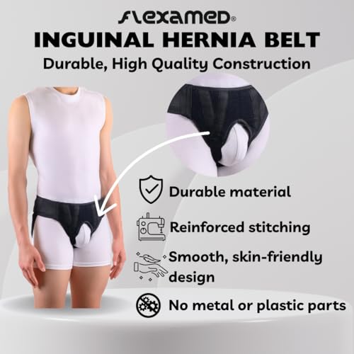 Left Side Inguinal Hernia Groin Belt with Compression Pad Black (XL 44-48)