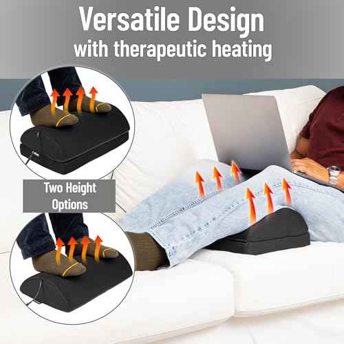 Mind Reader Heated Memory Foam Footrest, Under Desk Ergonomic Support with 4 Heat Settings, Timer & Auto Shut-Off, Adjustable Height, Black