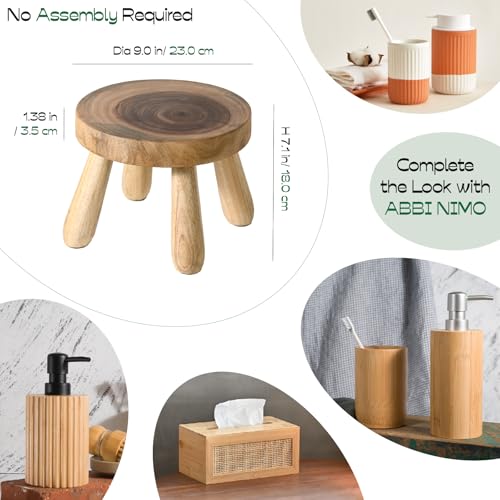 7 Inch Solid Wood Step Stool 2 Pack, Natural Growth Ring Wood for Adults, Kids and Toddlers, Simple Minimalist Riser for Plants and Home D?cor