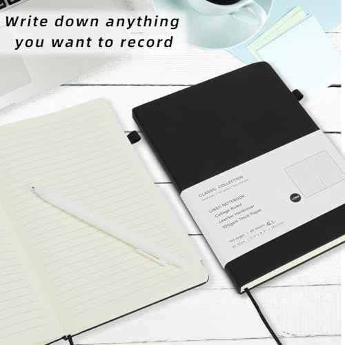 Coopay 12 Pack A5 Journal Notebook with 12 White Pens Bulk Classic Ruled Hardcover Leather Journal Set with Pen Holder for Men Women Writing Office Home School Business, 100GSM, 8.3¡± x 5.5¡± (Black)