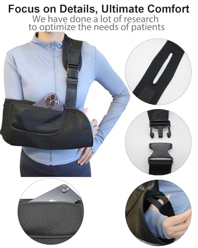 Arm Sling, Upgraded Straps, Ultimate Comfort, Convenient Pocket, Arm Sling Shoulder Immobilizer for Shoulder Injury, Elbow Injury, Wrist Injury, Fractured Bones, Rotator Cuff Support (XL)