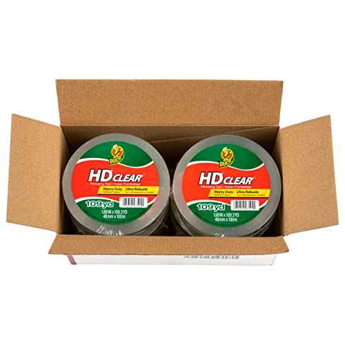 Duck HD Clear Extra Long Packing Tape - 6 Rolls of Strong Heavy Duty Packing Tape Refills for Shipping and Moving, Boxes and Packaging ? 1.88 In. x 109 Yards - 3" Core - Clear (287975)