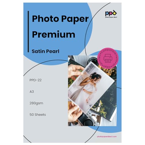 PPD Satin Photo Paper for Inkjet Printer, Premium Pearl Luster Finish 11 x 17 Size Sheets for Printable Photos, Thick 255 gsm 68 lbs 10.5 mil, White, Water Resistant & Instant Dry Prints (50 Pack)