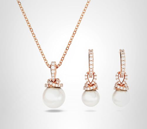 Swarovski Originally Earring and Necklace Set, Clear Stones and Pearls in a Rose Gold-Tone Finished Setting, Part of the Originally Collection