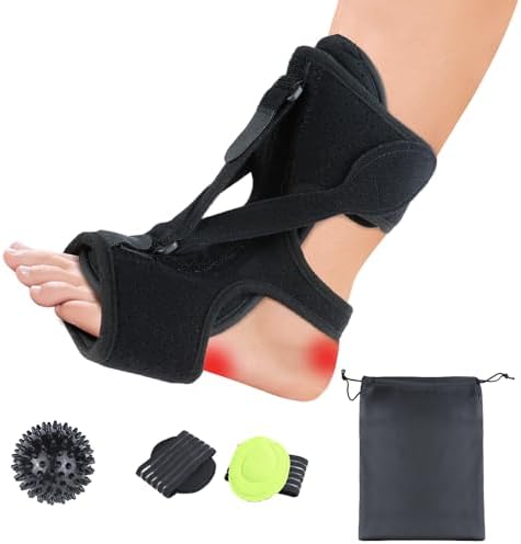 Plantar Fasciitis Night Splint with Massage Ball & Arch Pads, Foot Brace Support for Achilles Tendonitis, Foot Drop & Heel Spur â Adjustable Night Splint for Women & Men, Black