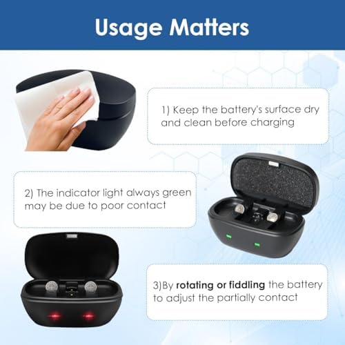 Wokyo Rechargeable 13 Hearing Aid Batteries and Battery Charger, Hearing Aid Charger Travel Case for P13 Hearing Aid Amplifiers Battery with 4 Pack 13 Rechargeable Batteries