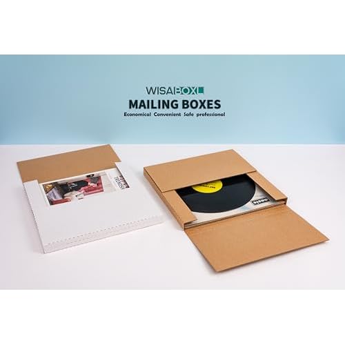 White Vinyl Record Mailers 12.8x12.8x1 inch LP Mailing Corrugated Cardboard Boxes, Easy Fold, Multi Depth Album Shipping Boxes with Fragile Stickers, 25 Pack