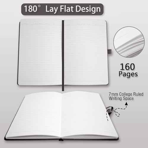 8 Pack Lined Journal Notebooks,A5 Hardcover Notebooks, 5.5 x 8.3 inch, 100GSM, 160 Pages, Classic College Ruled Notebooks for Writing/Work/Travel/College (Black)