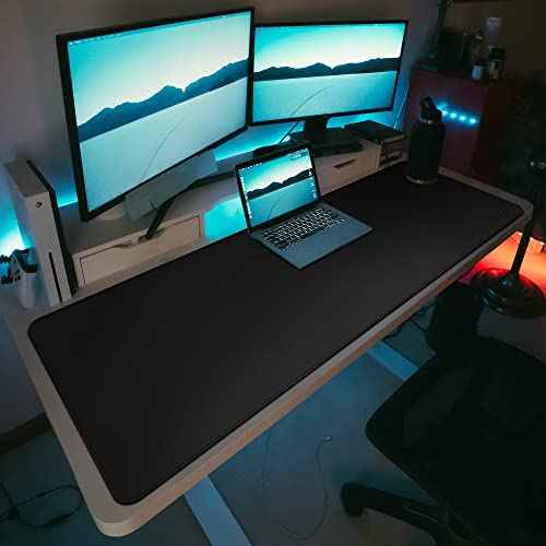 Vyaaa Leather Desk Mat, 63" x 23.6" Leather Desk Pad Protector, Waterproof Extra Large Desk Mat, Large Mouse Pad, Desk Mats on top of Desks for Home or Office (Black)