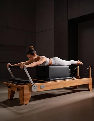Pilates Reformer Machine with Sitting Box & Jumpboard – Adjustable Resistance, Durable Black PVC Upholstery – Ideal for Home or Studio Workouts