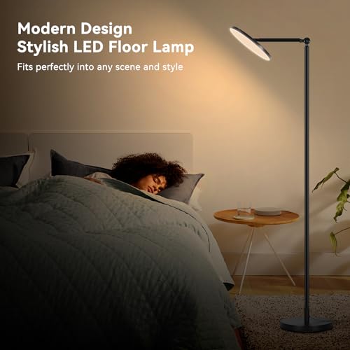 Floor Lamps for Living Room, 30W Super Bright LED Standing Lamp, Stepless Dimmable Tall Torchiere Lamp with Remote & Touch Control, Modern Floor Lamp for Bedroom & Office -Black
