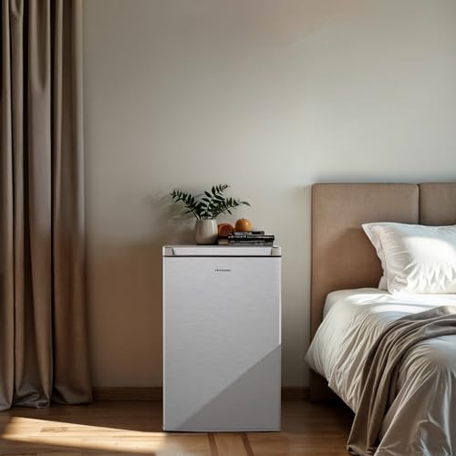 Frigidaire Mini Refrigerator, Compact Freezer Compartment, Adjustable Thermostat Control, Reversible Door, Contemporary Series, 4.5 cu ft, Platinum