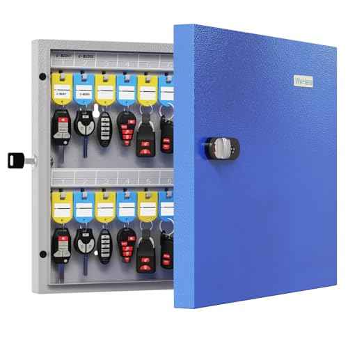 WeHere 48 Key Lock Box Wall Mount use Combination/Key Unlock, Key Cabinet with Key Label, App Key Directory ERP, Key Safe Security Storage Lockbox for Valets, Hotels, Car, House Keys