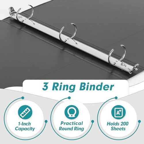 3 Ring Binder 1 Inch, PANDRI 12 Pack 1-Inch Binder Fits Letter Size 8.5'' x 11'' Paper, Versatile Binders for Office Home School, 2 Pockets, Black