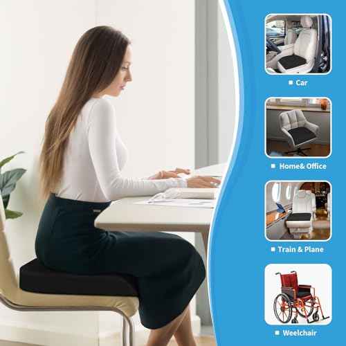 Large Seat Cushion£¬Soft Foam Cushion for Long Sitting Hours on Office Chair, Home & Car, Non-Slip Chair Pad for Relieving Back & Sciatica & Hip & Coccyx Pain (Black)