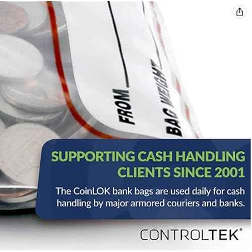 ControlTek Coin Courier 12" x 24.5", Clear, 50 Bags, Tamper-Resistant Coin Bag, Cash Register Money Bag for Bank Deposit, Security Bags Hold Up To 50lbs of Coins 585347
