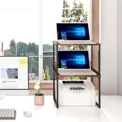 MARTY Desktop Printer Stand 2 Pack Printer Stand with Storage for Desk, Shelf Organzier for Home/Office Printer Riser Under Desk Small Table for Fax Machine Scanner(Rustic Brown)