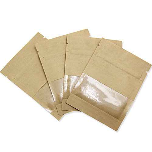 FERENLI 100 Pack 2.8x3.5 inch Small Resealable Seed Coin Envelopes Bags with Clear Window Brown Kraft Paper Heat Seal Packets for Flower Vegetable Seeds Storage Party Favor Pet Food Sample Bag