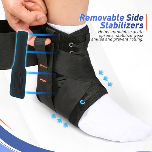 Quick Lace Up Ankle Brace for Women Men with Removable Side Splints, Ankle Support for Sprained Ankle, Injury Recovery, Ankle Stabilizer Wrap for Sprots,Basketball,Volleyball,Soccer,Tennis,XL