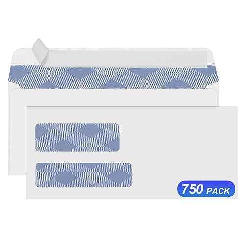750#9 Double Window Security Envelopes, PANDRI NO.9 Self Seal White Envelopes Designed for Invoices and QuickBooks, Business Statements & Documents - Number 9 Size 3 7/8 Inch X 8 7/8 Inch - 24 LB