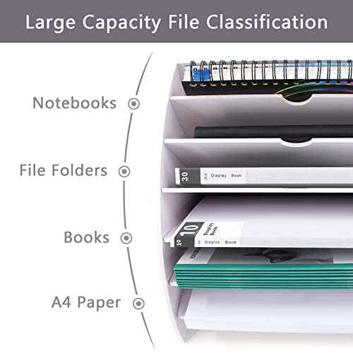 SONGWAY Fan Shaped Desk File Organizer - 6 Compartments File Holder for Desktop, Magazine Rack, Mail Holder, File Sorter, Paper Organizer for Home Office Classroom, White