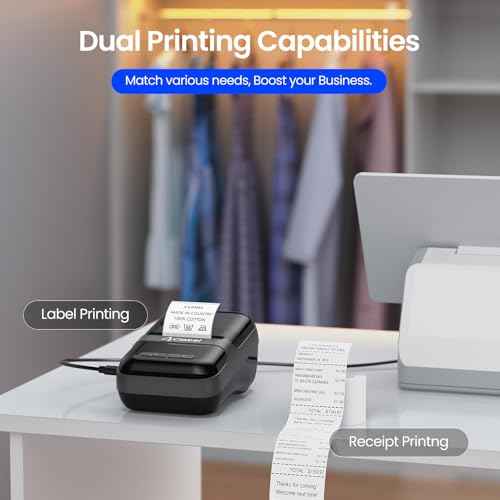 CLABEL Label Maker Barcode Printer 220B Thermal Bluetooth Mini Label Printer Sticker Printer Maker Machine 2 Inch No Ink Portable with 1 Roll Tape for Small Business,Office, Home Black