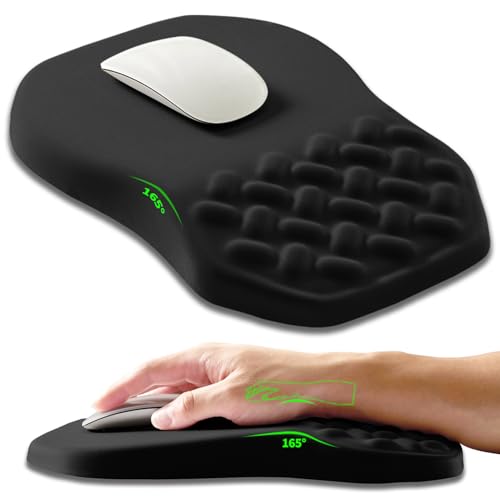 Ergonomic Slope Mouse Pad Wrist Support, Wrist Rest Mousepad for Carpal Tunnel Pain Relief with Massage Bulge and Slow Rebound Memory Foam (12x8 inch, Black)