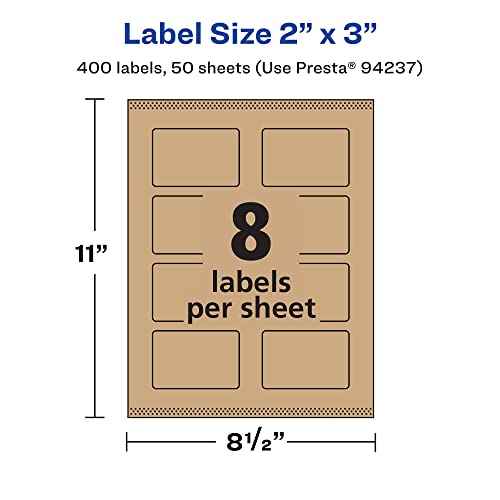 Avery Kraft Brown Rectangle Labels, Sure Feed Technology, 2" x 3", 400 Kraft Brown Labels, Print-to-The-Edge, Laser/Inkjet Printable