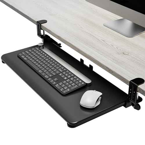 Keyboard Tray Under Desk Slide, 25.6"(30Â¡Â± Including Clamps) x 11.8" Height Adjustable Slide-Out Keyboard Drawer with C Clamp, Ergonomic Pull Out Platform Computer Drawer for Typing, Black