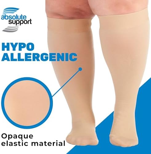 ABSOLUTE SUPPORT (3 Pairs) Plus Size Graduated Support Opaque Compression Knee High Socks for Women and Men 20-30mmHg | For Diabetic, Lymphedema, Swelling, Pregnancy - Beige, 3X-Large - A501BE6-3