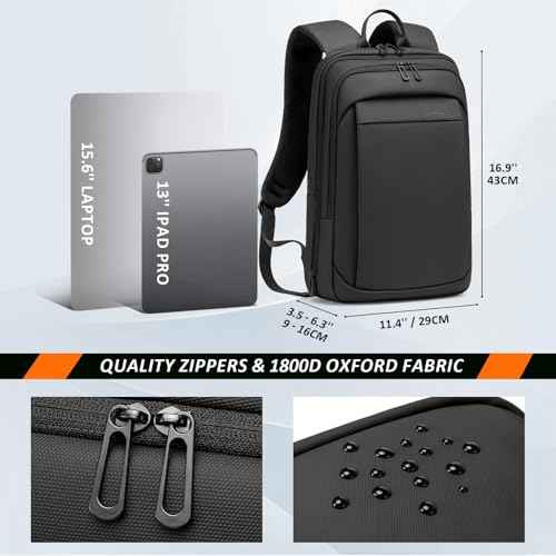 FENRUIEN Work Backpack for Men, Water Resistant Expandable Backpack with USB C Charging Port, Black 15.6 Laptop Backpack
