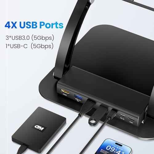 tounee Laptop Stand with Detachable USB-C Hub, 100W PD Charging, 4K@60Hz HDMI, 3 USB Ports, Ergonomic Laptop Holder Docking Station for 10-17" Laptops, MacBook & More (Black)