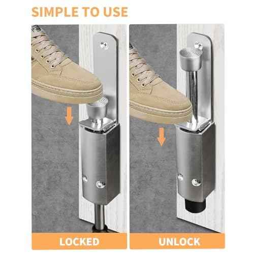 Door Stop - Heavy Duty Spring Loaded Step Down Push On Door Holder/Stopper - Foot Operated Door Holder for Outdoor and Commercial Use (2, Silver)