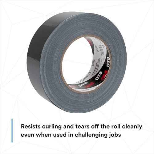 3M Duct Tape DT8, 3 Pack, Industrial Strength, Multi-Use, Black color tape, 1.88" x 60 yd, Tear by Hand, Professional Grade Adhesive, Perfect for HVAC, Bundling, Moisture Proofing, and Reinforcing