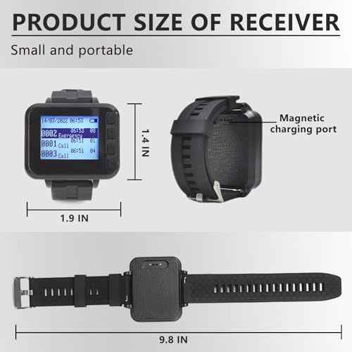 Multi-Functional Caregiver Pager Wireless Call Button for Elderly/Patient Monitoring/Disabled at Home Watch Nurse Alert System with 2 Alert Panic Button &1 Wrist Pager Waterproof