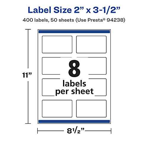 Avery Glossy White Rectangle Labels, Sure Feed Technology, 2" x 3.5", 400 Glossy White Labels, Print-to-The-Edge, Permanent Adhesive, Laser/Inkjet Printable