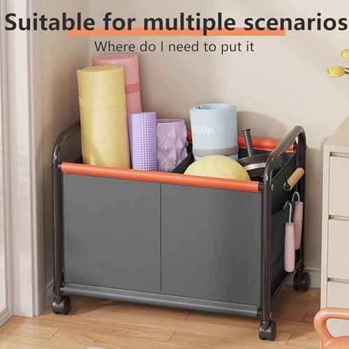 Children's toy Organizer With Wheels for Bedrooms, toy Rooms, Playrooms can hold toys, Books, Clothes, Snacks with 360¡Æ Steering Wheels Metal and Oxford Cloth toy Boxes£¨Gray Large size£©