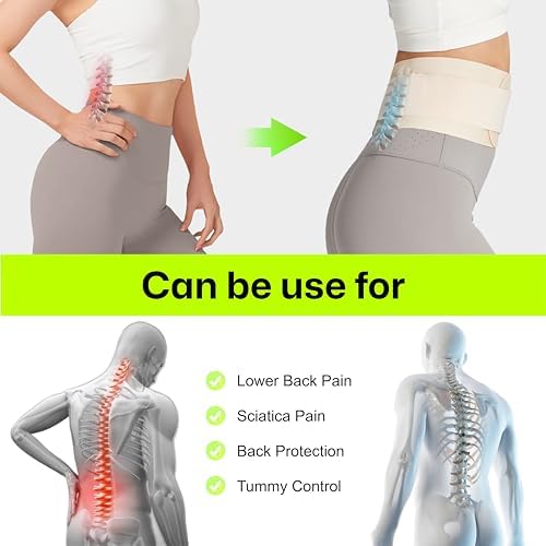Ultra Thin Back Brace for Lower Back, Breathable Lightweight Back Brace for Women & Men, Adjustable Back Support Brace for Lower Back Pain Relief, Sciatica, Scoliosis, Herniated Disc (Beige, Medium)
