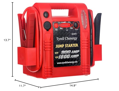 Tyrell Chenergy 12V/24V Jump Starter,2800/1400 Peak Amp,Truck Battery Booster Pack, and Pure Copper Jumper Cables,Heavy Duty Jump Box Includes Dual USB and DC Ports Power,Car Battery Jump Starter
