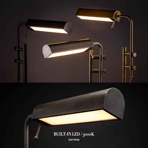 O'Bright Aurora LED Pharmacy Desk Lamp - Swing Arm, Industrial Design for Reading, Crafting, Work,10W LED, Adjustable Height 18.5-24.5 inches - Ideal for Living Room, Bedside, Office - Black