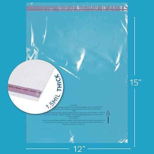 GPI - Pack of 500 12" X 15" Clear Self Seal Poly Bags, 1.5 Mil - Resealable Polybags with Adhesive Strip & Suffocation Warning for Packaging T Shirts Clothing. Perfect for Shipping Supplies with FBA