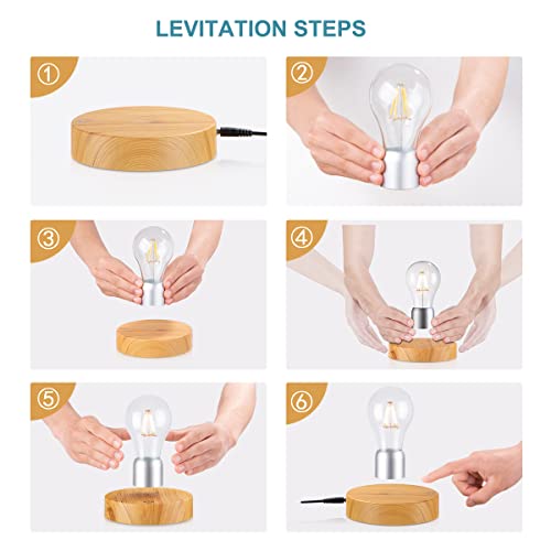 Magnetic Levitating Light Bulb Lamp, 360 Degree Rotating Floating Bulb Desk Lamp, Magnetic Levitation Bulb Night Lights, Cool Gifts, Room Office Decorative Lamp (Yellow)