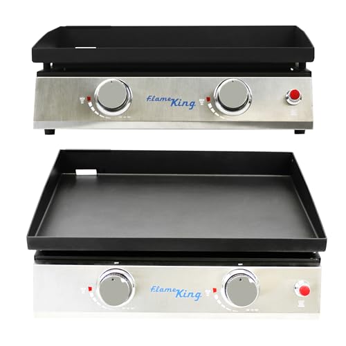 Flame King 22-inch Double Burner Flat Top Griddle for Outdoor BBQ Grill, Portable Propane Gas Griddle for Camping and Tailgating