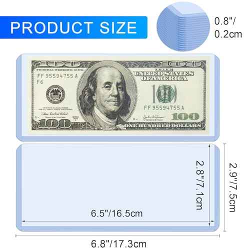 30 Pack Dollar Bill Sleeves - 6.8" x 2.9" Clear Currency Sleeves, Hard Plastic Waterproof Money Holders, Dollar Bill Display Case, Currency Protectors, Organizer for Collectors