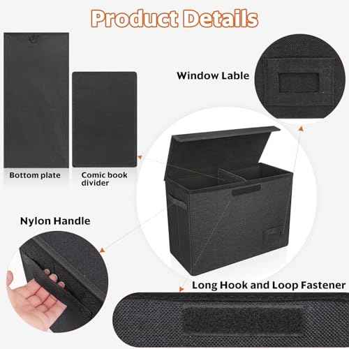 4-Pack Comic Book Storage, Collapsible Comic Book Case with Dividers and Carrying Handles, Comics Short Box Holds 150 Comics, 15.5" X 7.5" X 11.3" Heavy-Duty Stackable Case